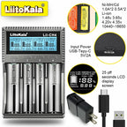 LiitoKala Lii-CH4 Smart Charger for 18650/21700/26650/AA/AAA/Ni-MH/Li-ion,1.2V/1.5V 4-Slot Fast Charge, USB-C, Auto Detect