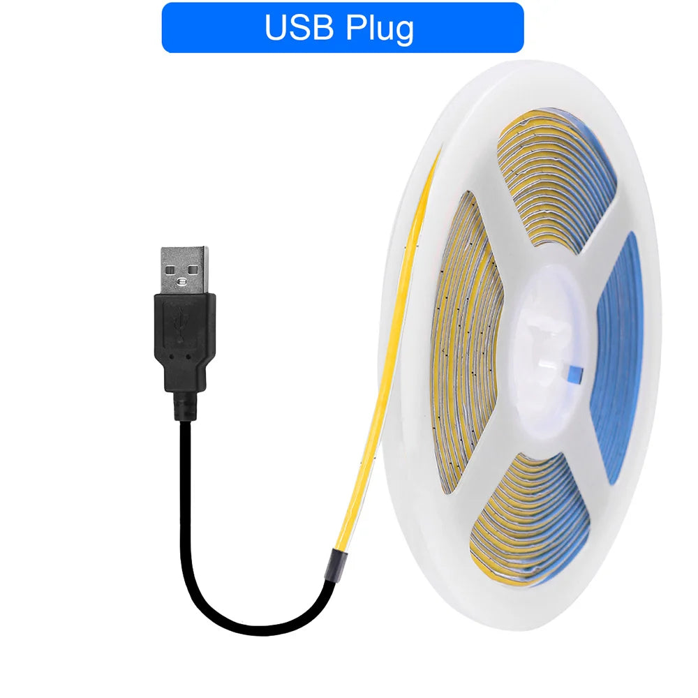 5V USB 3mm PCB COB LED Strip Light with Switch Dimmer Remote Control 320 LEDs High Density Linear Lighting Flexible Tape Lamp