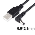 USB 2.0 Type A Male to Right Angled 90 Degree 5.5 X 2.1mm DC 5V Power Plug Barrel Connector Charge Cable 100cm
