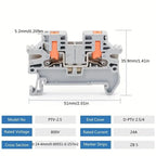 20pcs DIN Rail Terminal Block Twin Spring Terminal Connectors Push in Type PT Screwless Wire Wiring Connector
