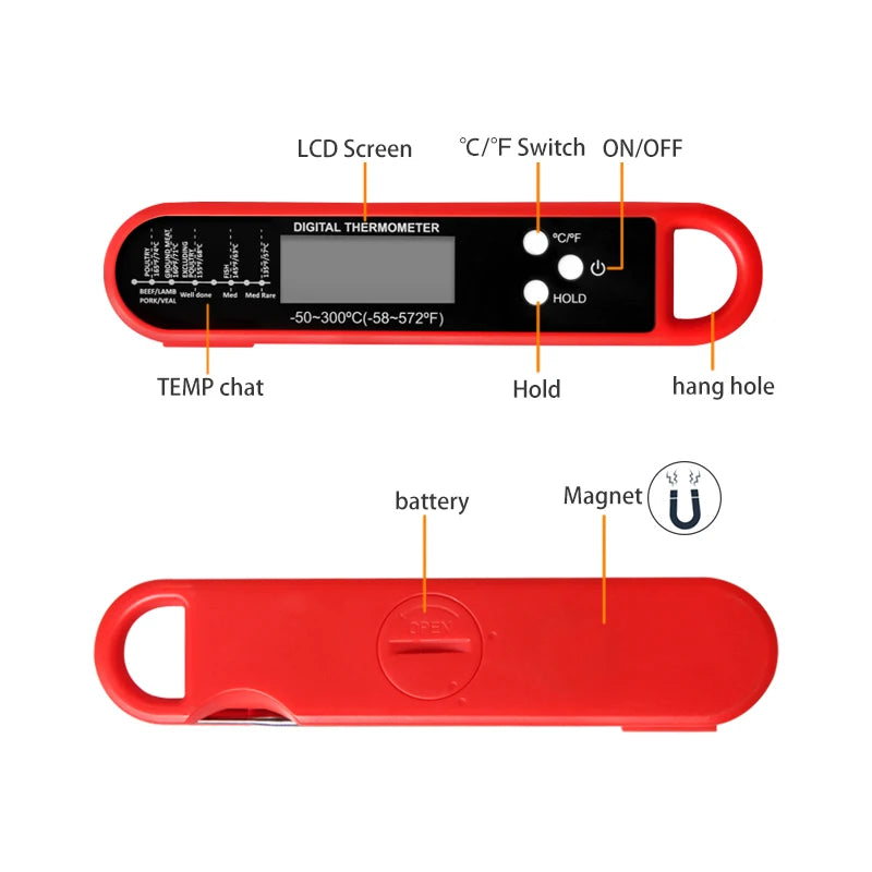 Digital Waterproof Meat Thermometer for Cooking Instant Read Food Thermometer for Grill BBQ with Accurate Temperature Display