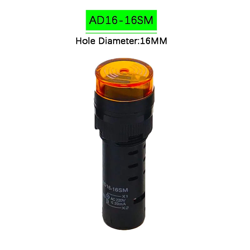 AD16-16SM 16mm buzzer 12V 24V 110V 220V 380V Flash Signal Light Red LED Active Buzzer Beep Alarm Indicator Red Green Yellow