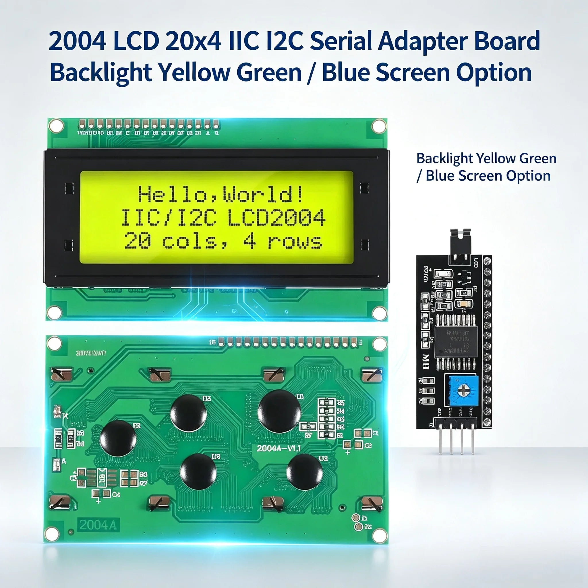 2004 LCD Display Module 20x4 Character Screen IIC I2C Interface Serial Adapter Board With Backlight Yellow Green / Blue Screen O