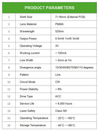 New Economical Compact Green Line Laser Diode Module 520nm D7mm 0.5mW 1mW 5mW 3V Industrial Grade for Woodworking Machinery