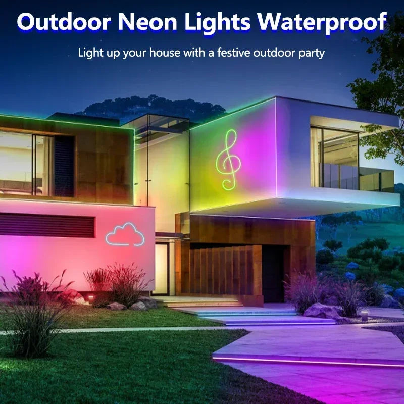 24V RGB Neon Rope Lights Waterproof Flexible Neon LED Strip Lights Bluetooth Music Sync with App/Remote Control 5m 10m 20m 30m