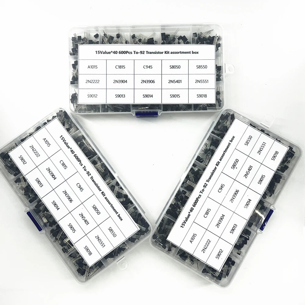 600Pcs TO-92 Transistor Kit Assortment Box A1015 C1815 S8050 8550 9012 9013 2N2222 3904 3906 C945 PNP/NPN Triode Electronics Kit