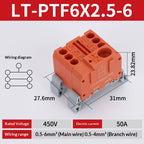Push-in Terminal Block PTF6X2.5mm One in Multiple Out Splitter Spliceable Wire Connectors DIN Rail Junction Box Electrical Joint