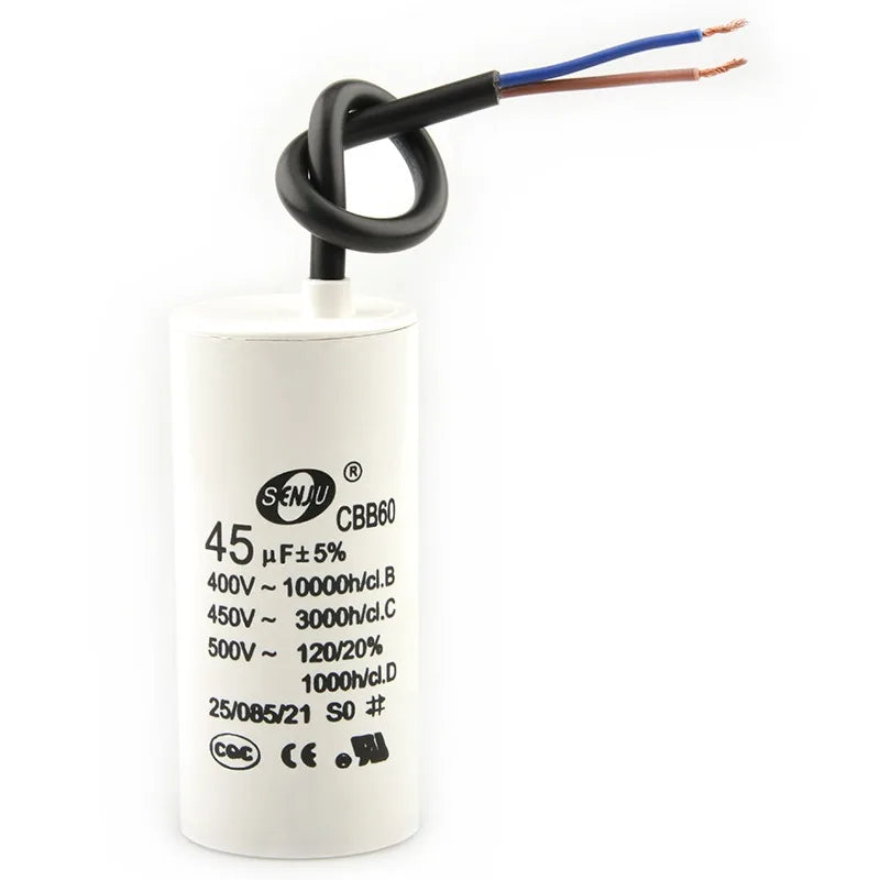 CBB60 Motor Start Capacitor for Washing Machine, Spin Dryer, Water Pump 4/5/6/8/10/12/20/100UF