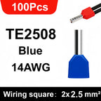 100/700pcs TE Double Wire Tube PVC Insulated Terminal Crimping End Cold Wire Connector Electrical Ferrules Tubular, Double Wire