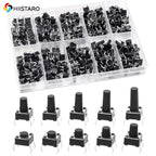 100Pcs 6x6mm Tactile Push Button Switch Assortment Kit, 9 Stem Heights 4Pin Vertical Momentary Micro Switches for Circuit Repair