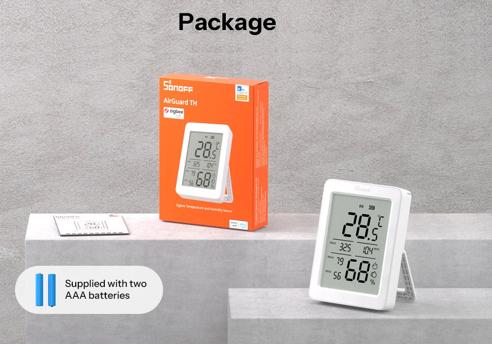 SONOFF SNZB-02DR2 AirGuard TH 3.6'' LCD Zigbee Temperature Humidity Sensor App Monitoring Work With Apple Home Via Matter Bridge