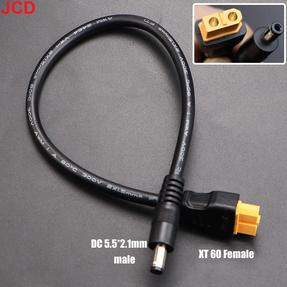 JCD 1pcs 10A Ultra-soft XT60 Plug Male Female Connector to DC 5525/DC5521 Power Cable for Fly Multirotor Field Repairs Apply