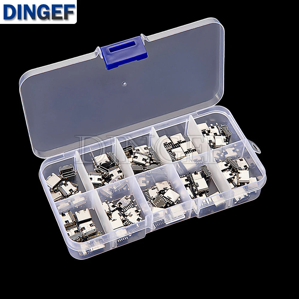 100Pcs Type C USB Charging Jack Welding Connectors USB-C Socket For Mobile Phone PCB DIY Repair Kits