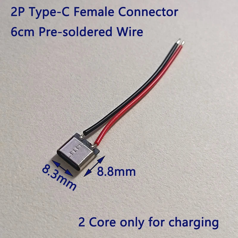 2/5/10/20pcs 2Pin Type‑C/Micro USB Male Female Connector With 6cm Pre‑soldered Wires 5V Charging Jack for DIY Projects Repair