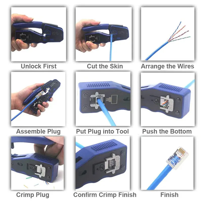 Natalink RJ45 Crimping Tool Pass Through Crimper Wire Stripper Cutter for Cat6A Cat6 Cat5 8P8C rj45 cable stripper tool Connecto