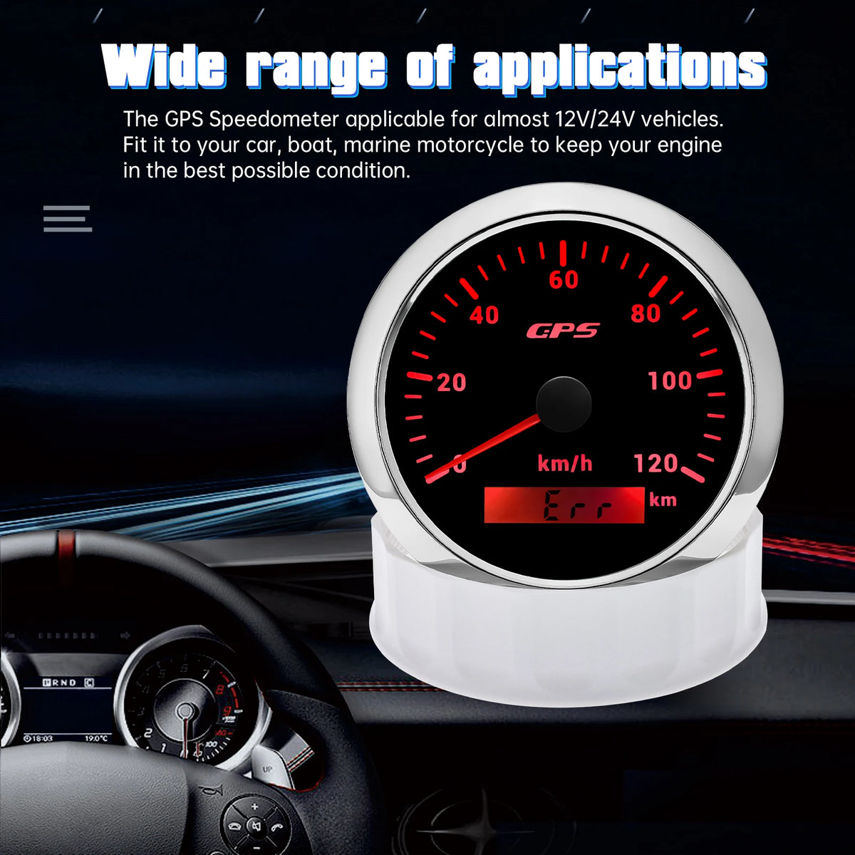 60/120/200KMH 85MM GPS Speedometer Gauge 7 Color Light with GPS Antenna Waterproof Motorcycle Boat Car Truck Speed Gauge Meter