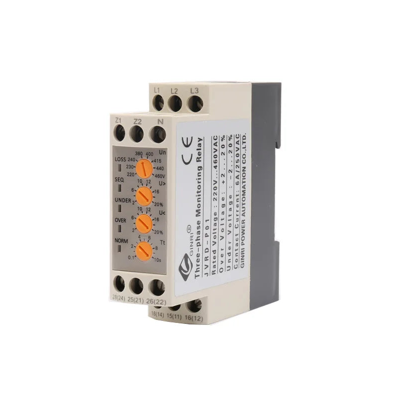 Ginri JVRD-P01 Three phase voltage monitoring relay switchable 8 level rated voltage 220-460V over&under voltage protector