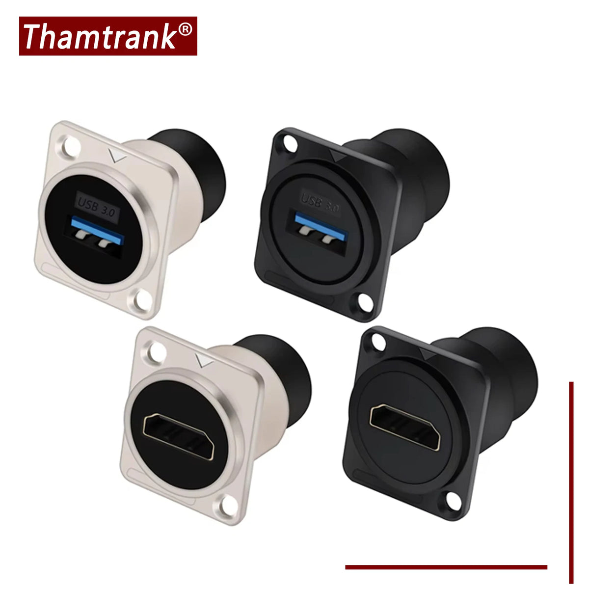 1pc Metal Round/D Type Module RJ45 CAT6&USB 2.0/3.0&Type C&HDMI-Jack Socket Through Network Panel Mounting Electronic Connector