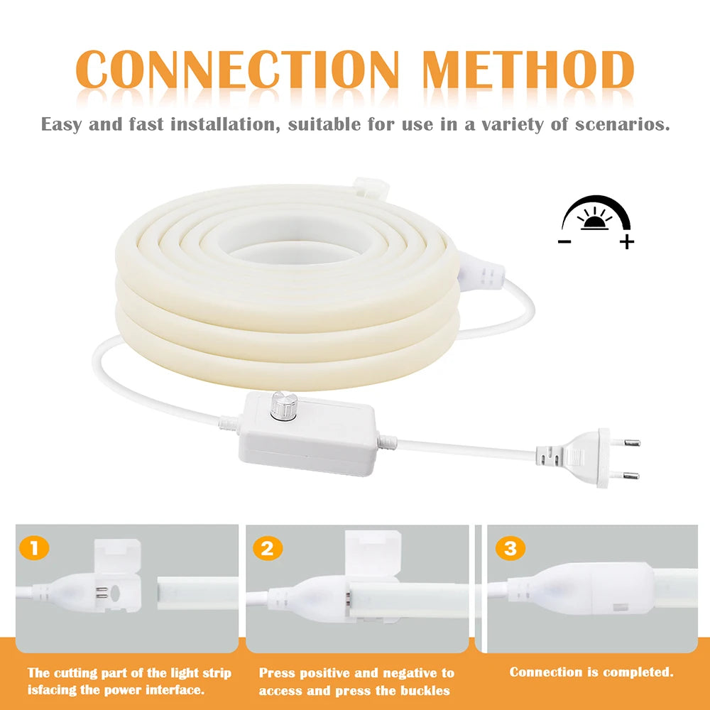 220V Dimmable COB LED Neon Strip Light With Switch/Dimmer EU Power Kit 288Led/M Waterproof 3000K 4000K 6000K Flexible Lamp Decor