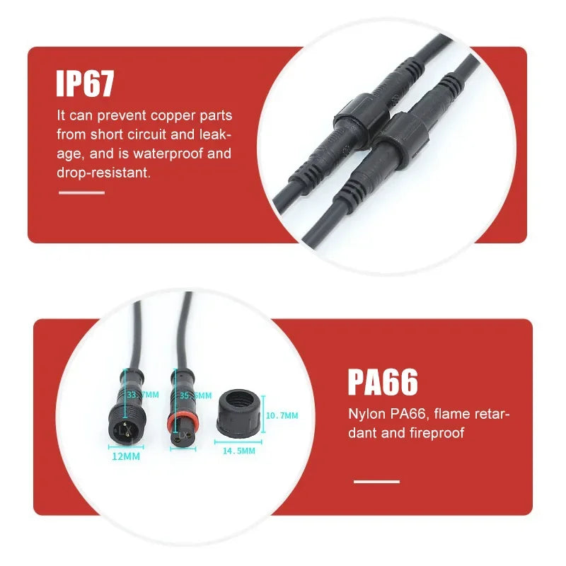 2Pin M8 M10 M12 M14 5521DC Mini Plug Male Female Butt Plug with Wire Solar Light Car PVC Waterproof Connector Plug 5.5x2.1dc