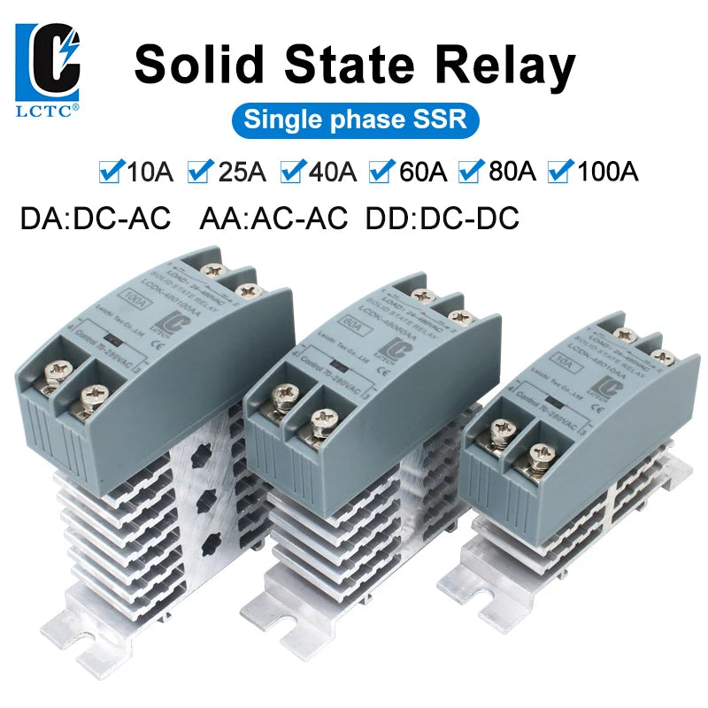 SSR Solid State Relay 10A 25A 40A 60A 80A 100A 120A DIN Rail Single Phase Relay With Heat Sink DC To AC DC To DC AC To AC