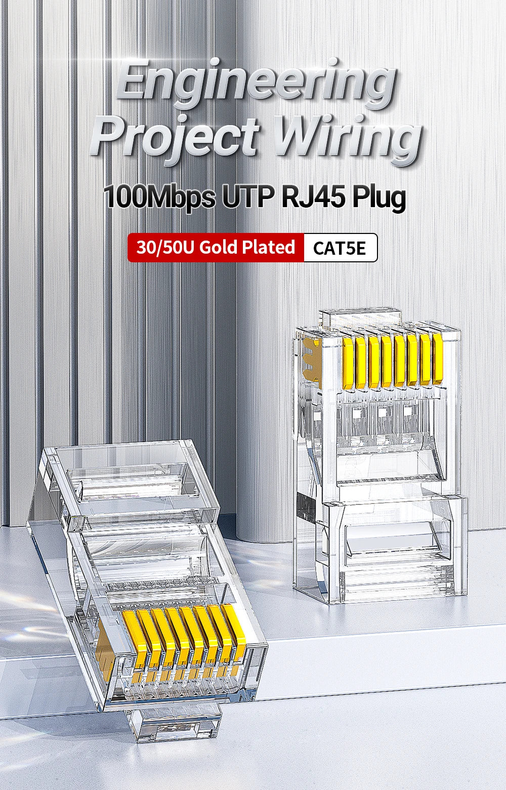AMPCOM CAT5e RJ45 Connector 8P8C Modular Ethernet Cable RJ 45 Ends Ethernet Cable Crimp Connectors UTP Network Plug
