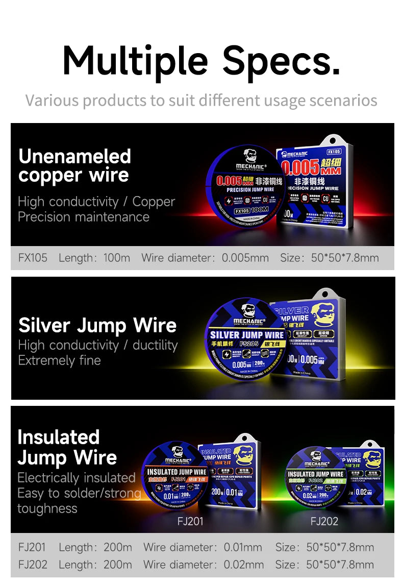 MECHANIC FX105 Ultrafine Insulated Jump Wire for Mobile Phone Motherboard CPU PCB FPC Fast Tinning No Resistance Repair Fly Line