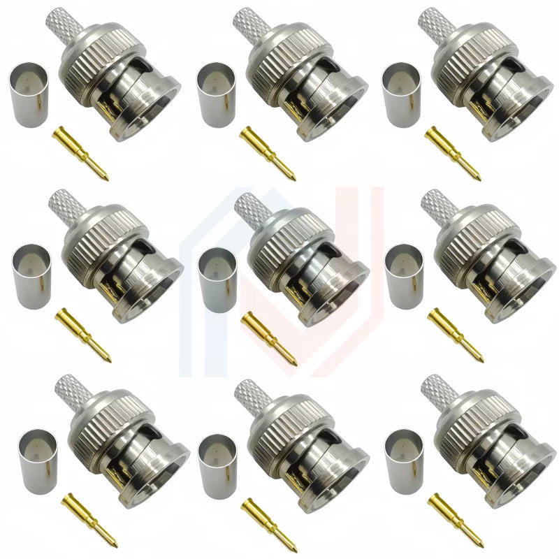 1/5Pcs/lot BNC Male RF Connector Plug Crimp For RG58 LMR195 Cable Straight Nickelplated 50Ohm Wholesale