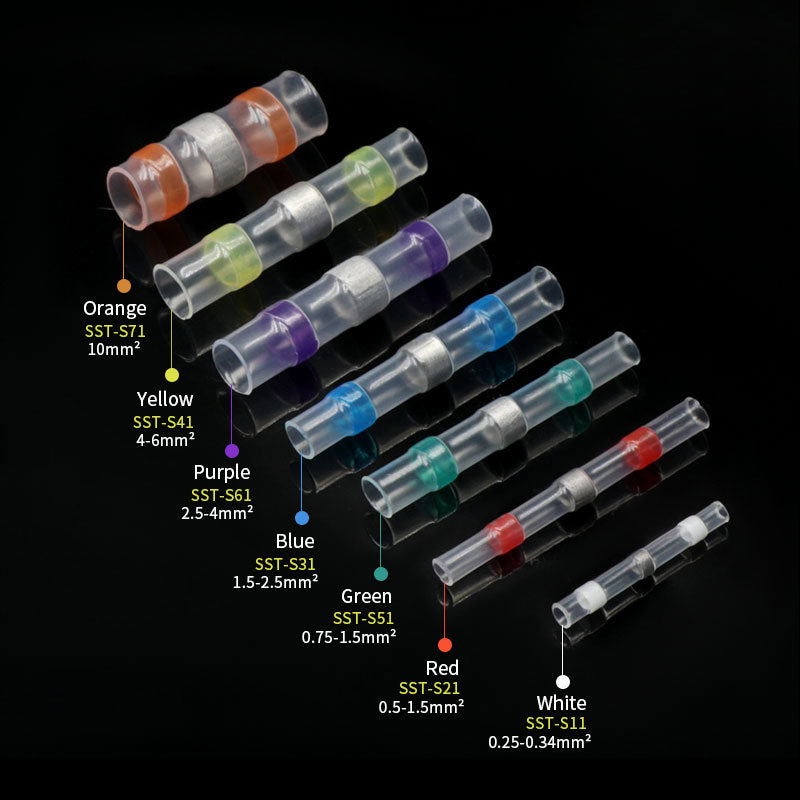 Solder Seal Wire Connectors 3:1 Shrinkage Rate Waterproof Electrical Cable Terminals Heat Shrink Tube Electrical Butt Splice