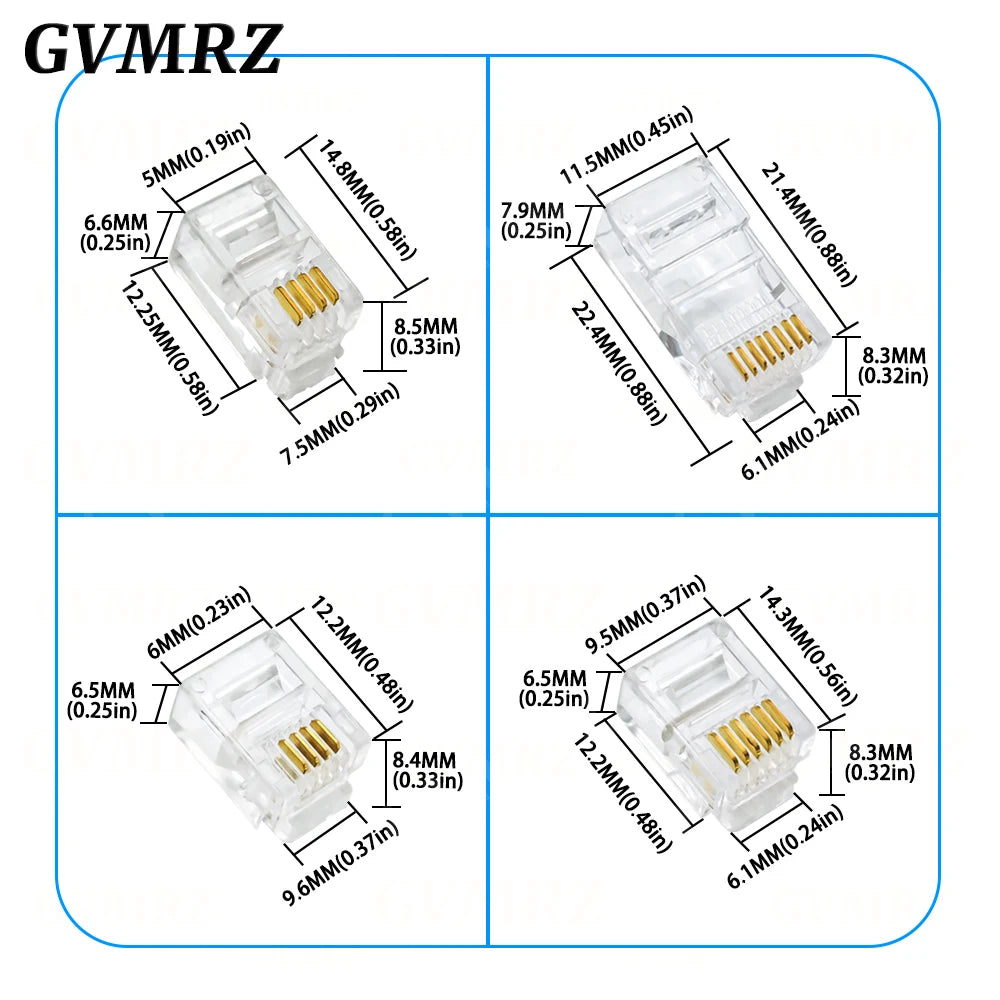 4Pin 6Pin 8Pin Cable End Connectors Plugs telephone connector internet connector RJ9 4P4C RJ11 6P4C 6P6C RJ45 8P8C Crystal