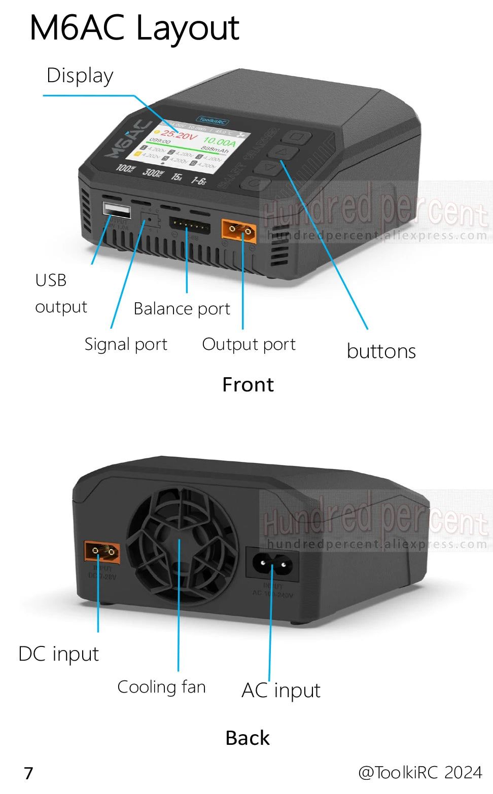 ToolkitRC M6AC Smart Lipo Battery Charger Discharger AC 120W DC300W MAX30A for 1-6S Battery FPV Model Spare Part LiHV LIFE LILON