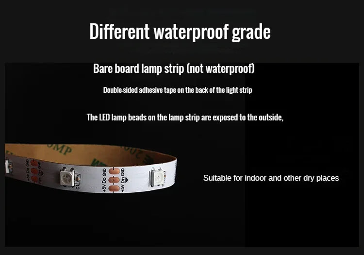 WS2812B 5050 RGBIC Smart LED Strip WS2812 Individually Addressable IC 30/60/144Pixels/Leds/m Light DC5V Black White IP30/65/67