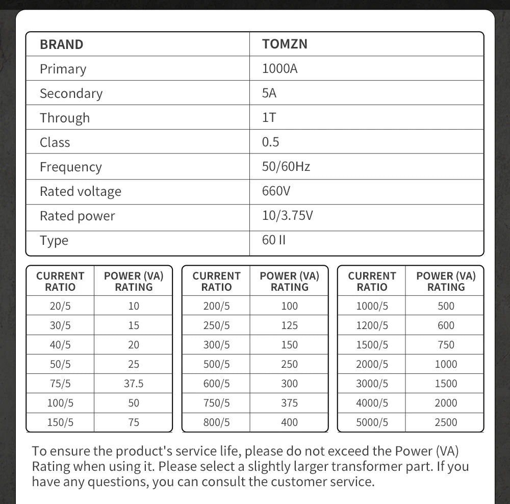TOMZN Current Transformer High-current CT 660V Primary 2000A 1500V 1000V 200A Secondary 5A Base Plate Busbar Fixed ABS Sealed