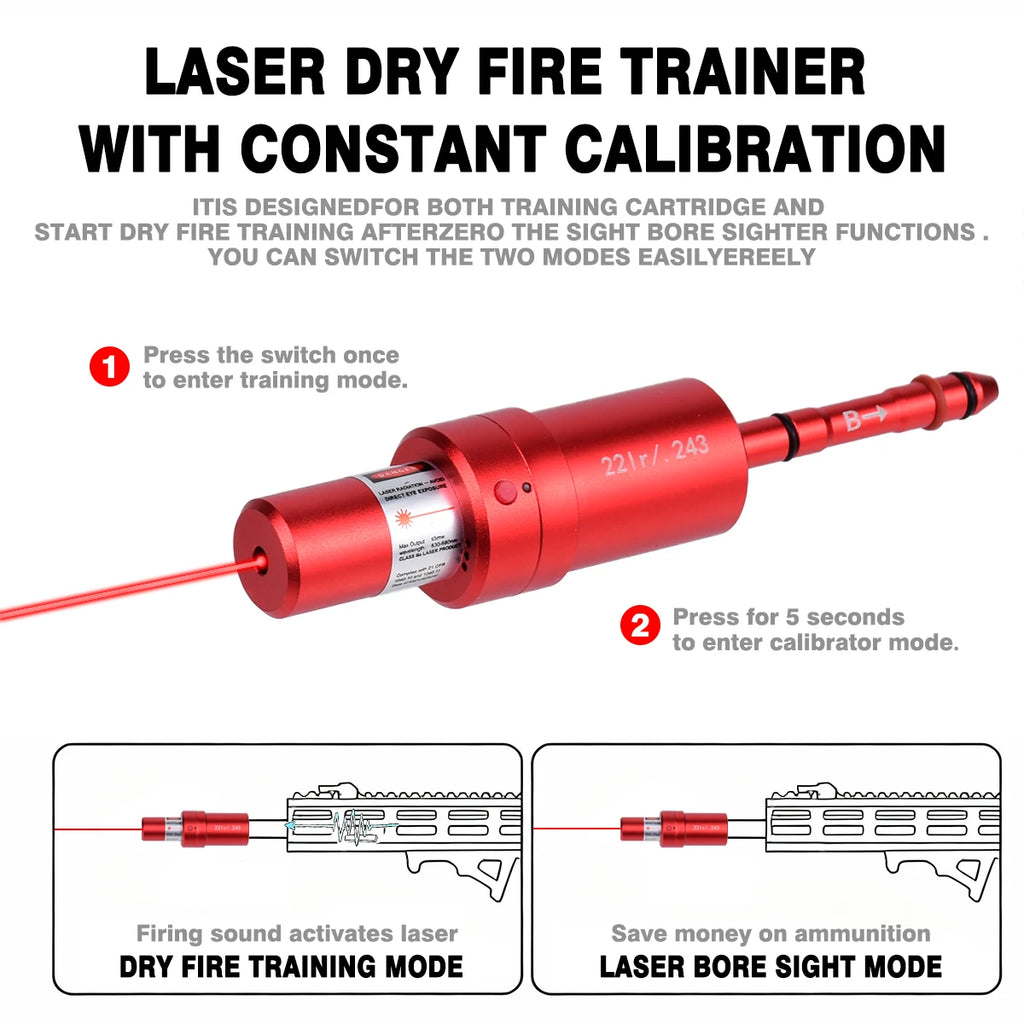 9mm 38SPL 22LR 12GA CAL177 7mm 6.5mm Training Bullet Bore Sight Voice Controlled Laser Dual-purpose for Training and Calibration
