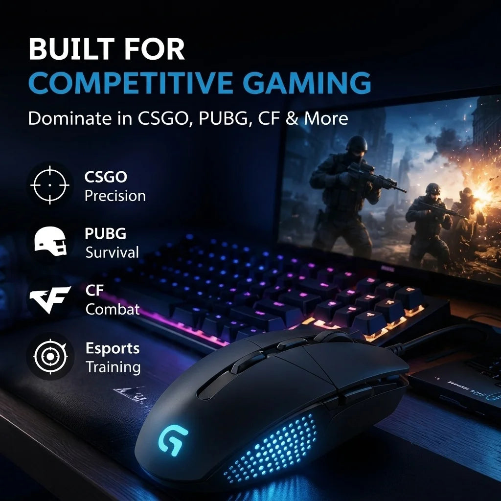 Logitech G302 Wired Ambidextrous Gaming Mouse 4000DPI On‑The‑Fly DPI Switch RGB Backlit 6 Assignable Buttons For Laptop Desktop