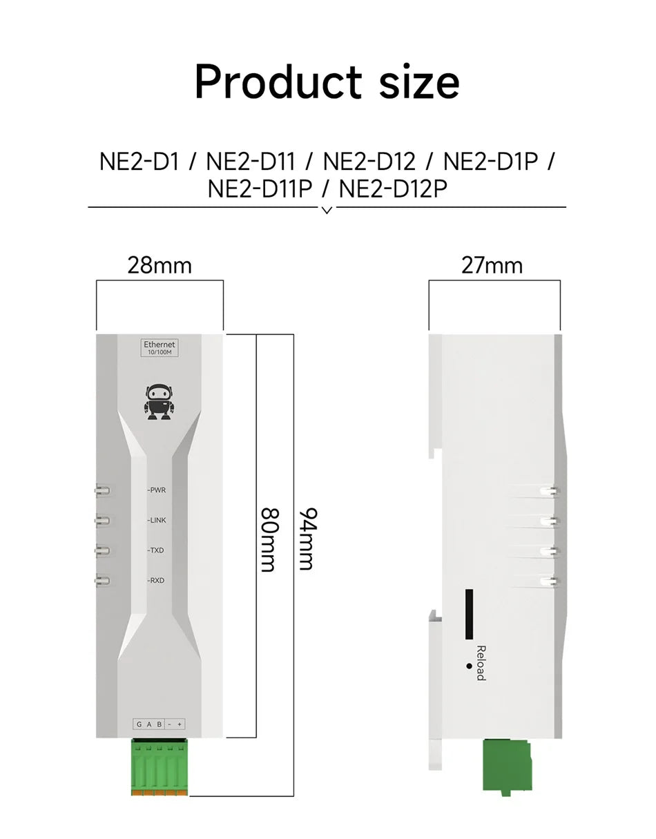 RS485 RS232 RS422 To Ethernet Serial Port Server DIN Rail Instal CDSENET NE2-D11 DC 8-28V  Modbus MQTT HTTP DNS  FOTA Remote Up