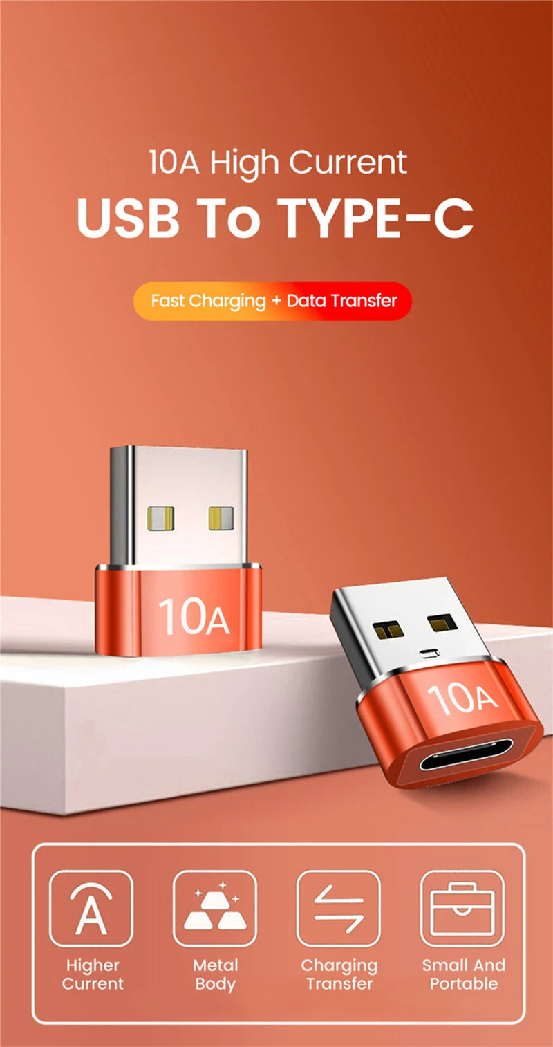 10A USB 3.0 To Type C Mini Fast Transfer USB Type C Female To USB PD Adapter Suitable for Mobile Computer Car Charger Converters