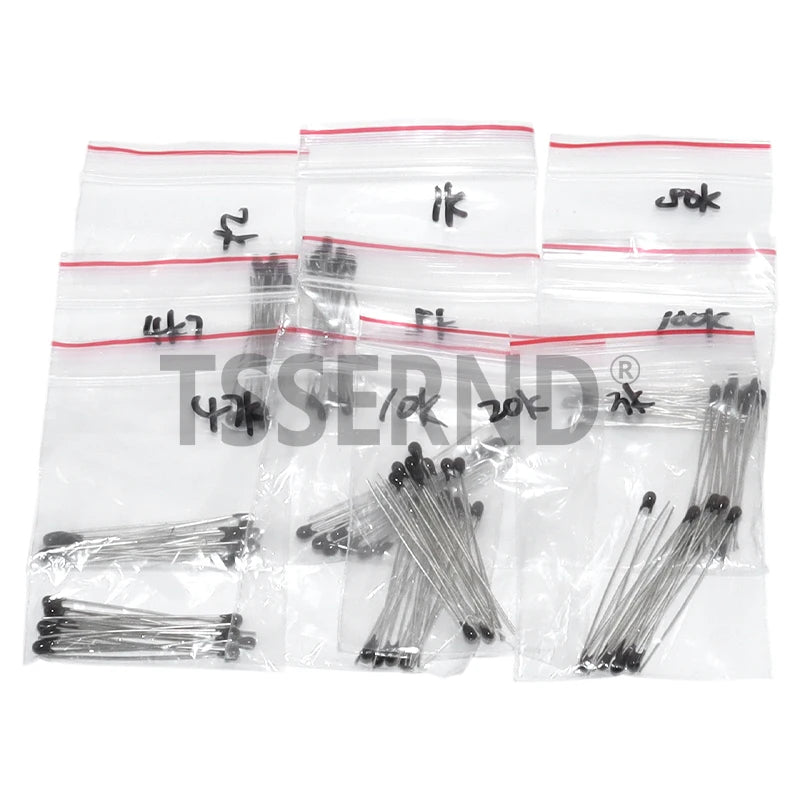100pcs=10value*10pcs NTC Thermistor Resistor Kit NTC-MF52AT 1K 2K 3K 4.7K 5K 10K 20K 47K 50K 100K +-5% 3950B