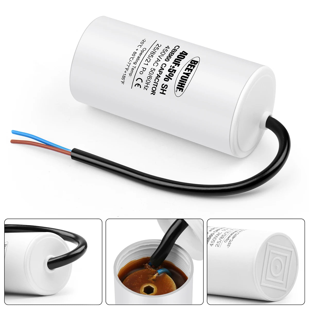 1Pcs CBB60 Starting Capacitor 3uF~80uF Motor Capacitor 50 / 60Hz 450VAC with cable for electric motor/washing machine