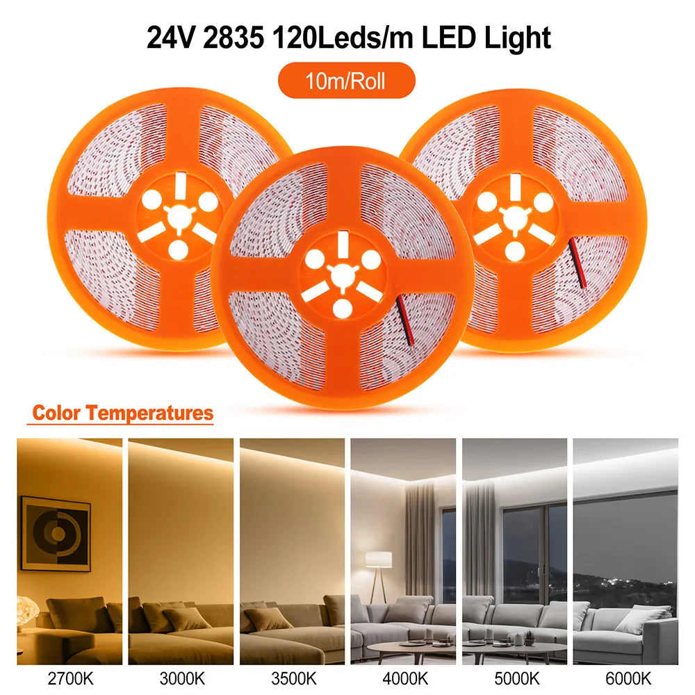 5m 10m RA98 LED Strip Light 2700K 3000K 3500K 4000K 5000K 6000K 12V 24V 2835 Flex Tape Stripe Hight Bright 120LED Home Lighting