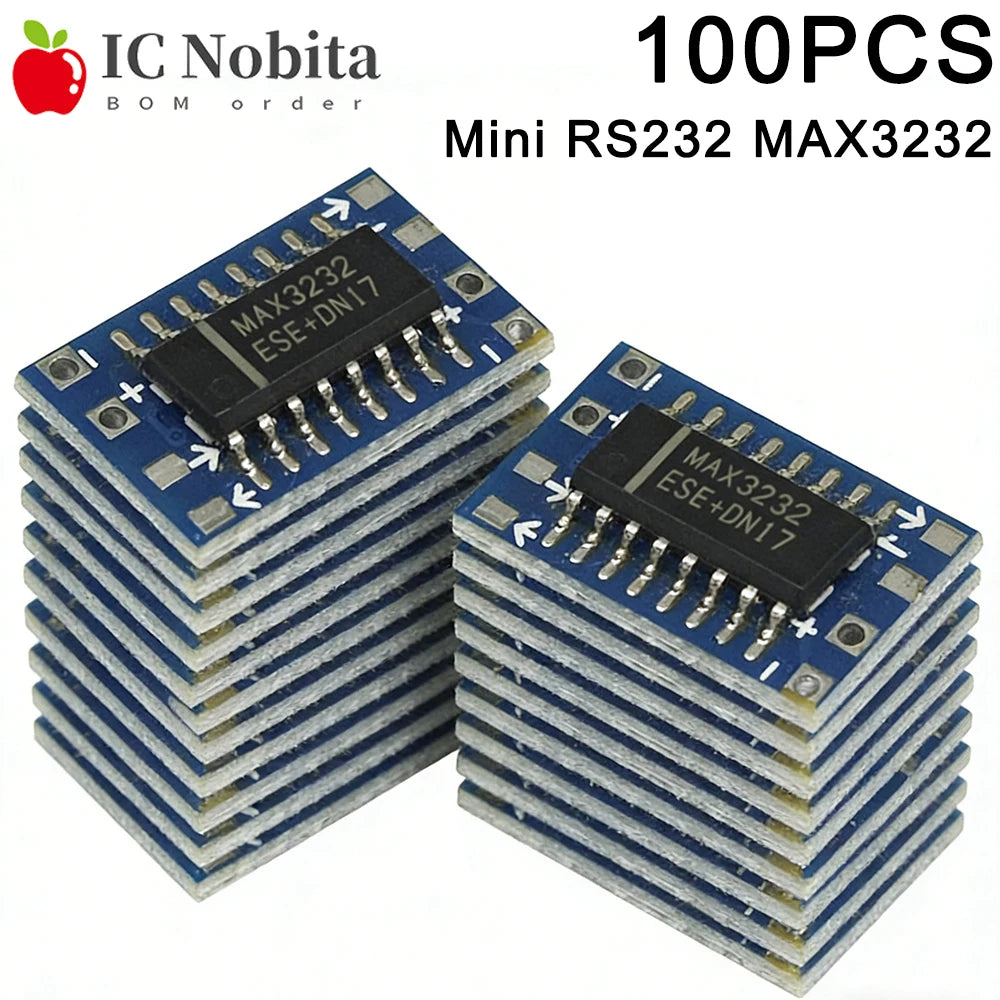 100PCS MAX3232 TTL to RS232 Converter Board Mini Serial Port Module Level Shifter for Arduino MCU STM32 3.3V 5V Logic