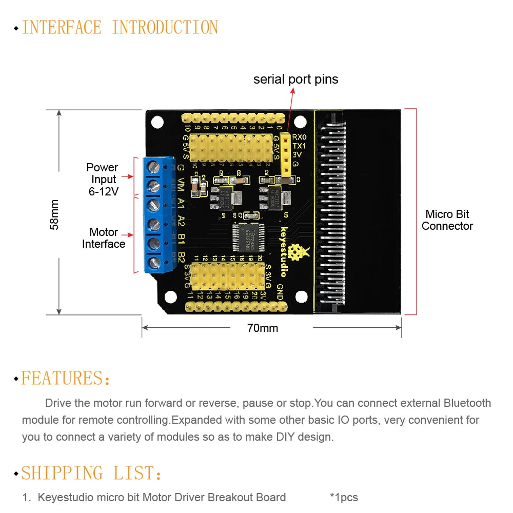 Keyestudio Motor Drive Breakout Board For The BBC Micro bit Integrate TB6612FNG Chip Comes Serial Port Communication Pins