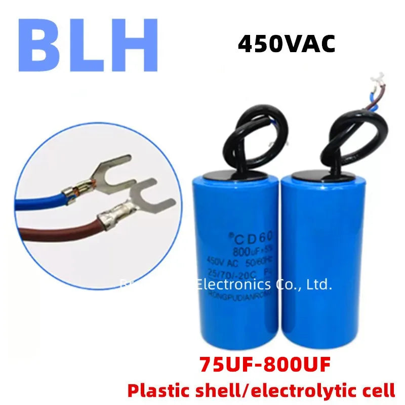 CD60 startup capacitor Plastic shell/electrolytic cell 450V 450VAC 75UF 100UF 150UF 200UF 250UF 300UF 350UF 400UF 500UF 800UF