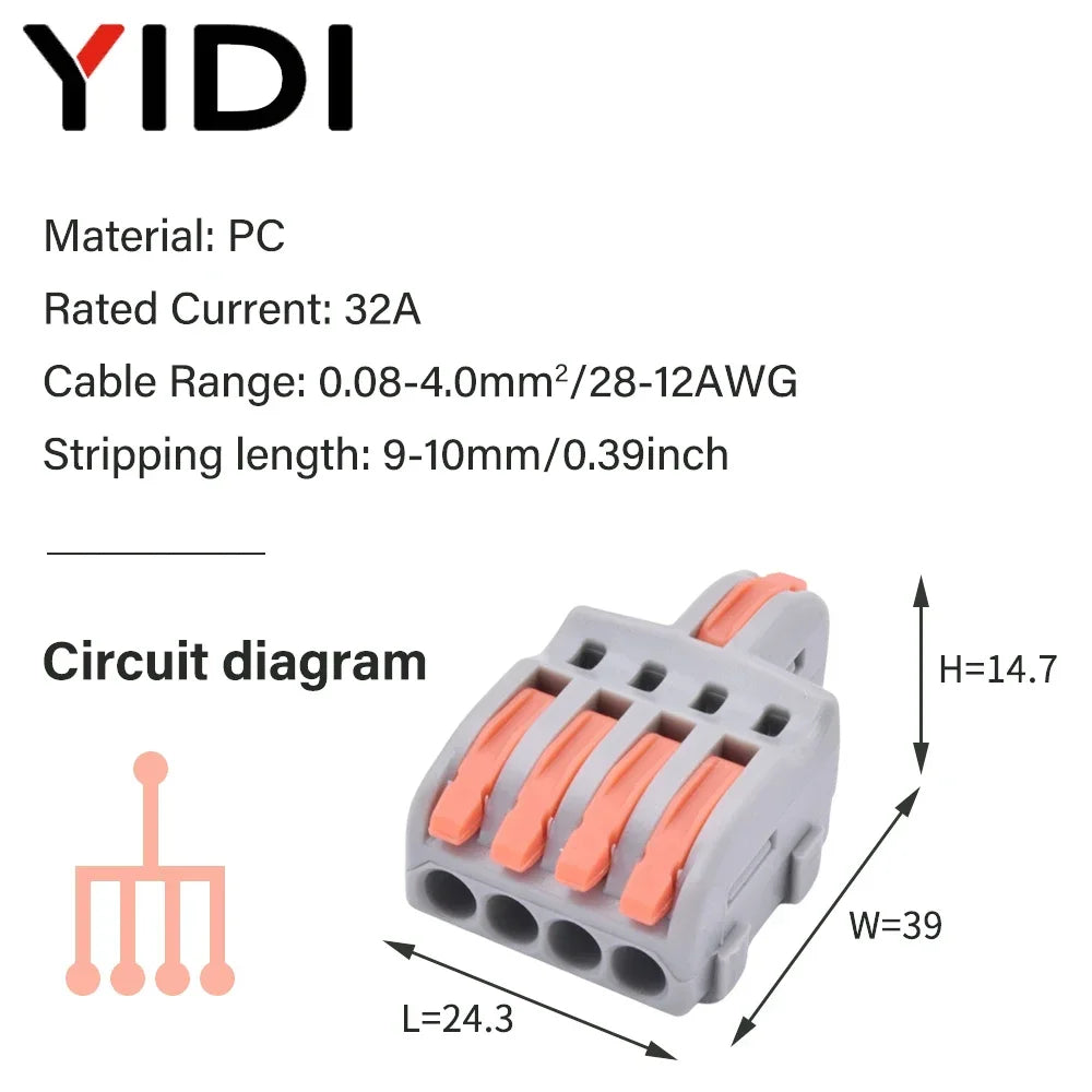 5pcs/lot Splitter Cable Push-in Lever Connection Terminal Block 1 In Multiple Out Combined Compact Quick Splice Wire Connector