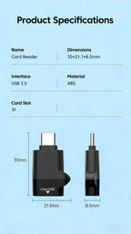 Type-C 3.0 Mini TF Card Reader External Storage Black Stretch Stick For iPhone Huawei USB C 2.0 to Micro SD Card Reader Adapter