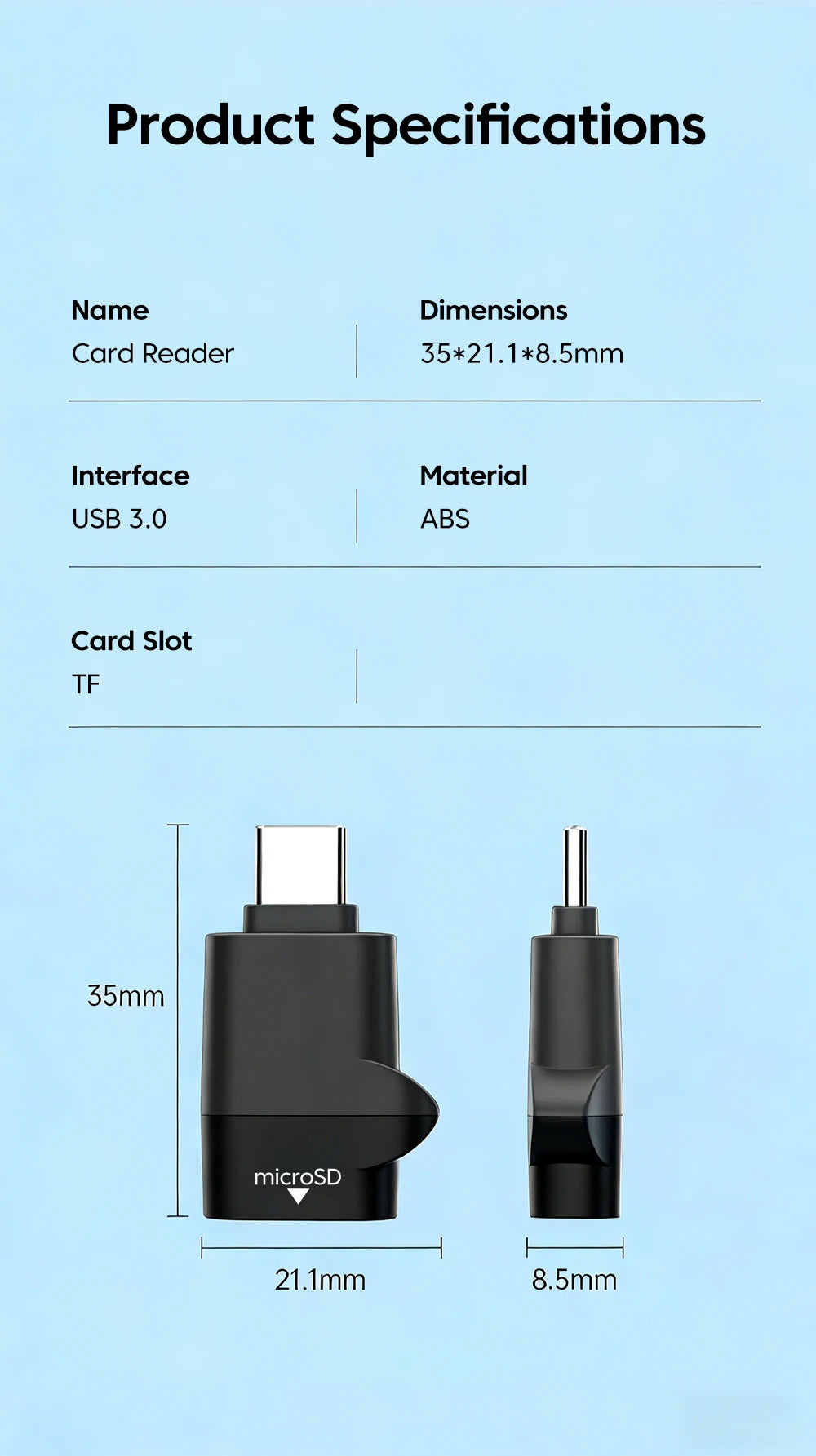 Type-C 3.0 Mini TF Card Reader External Storage Black Stretch Stick For iPhone Huawei USB C 2.0 to Micro SD Card Reader Adapter