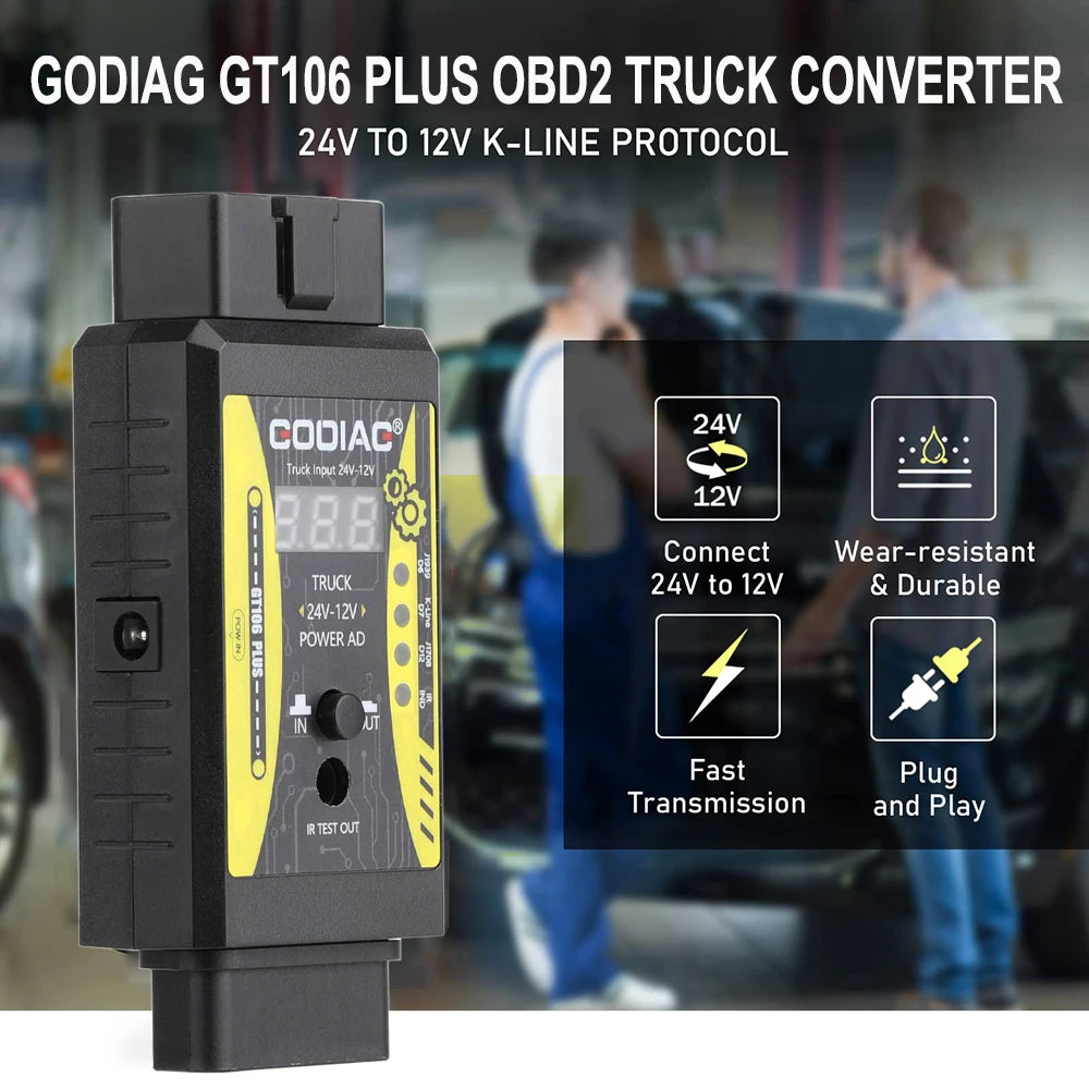 GODIAG GT106 PLUS 24V to 12V Heavy Duty Truck Converter Adapter for X431 Easydiag/ThinkCar2/Thinkdiag/GOLO Carcare/DBScar II