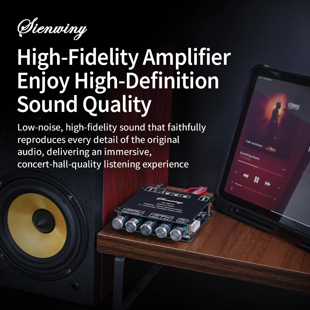 YS-TB21H TPA3116 Bluetooth 5.1 Audio Amplifier Board 2.1 Channel 50Wx2+100W Subwoofer APP Control HiFi Stereo Power Amp