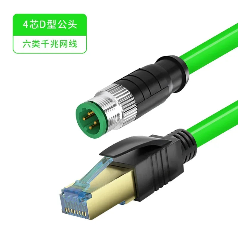M12 Sensor Connector Wire CAT6 4Pin 8Pin A/D/X Code to RJ45 Adapter Ethernet Cable Industrial Camera Shielded Twisted Pair Line