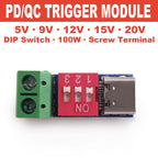 Type-C PD QC Trigger Module 5V 9V 12V 15V 20V DIP Switch Adjustable 100W Decoy with Screw Terminal for Power Bank Router DIY